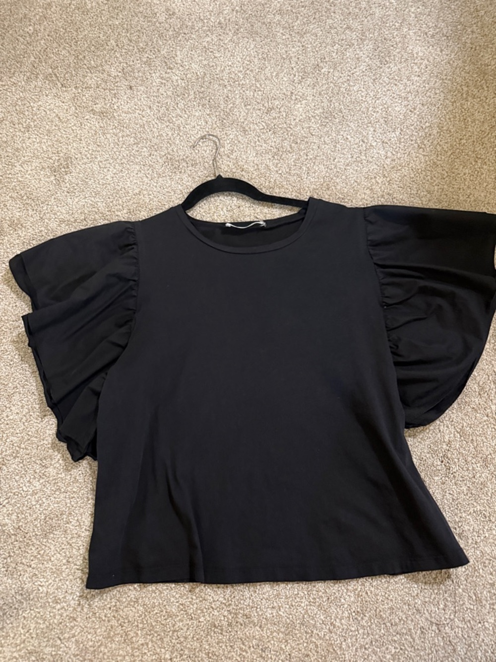 Womens Black Flutter Sleeve Top